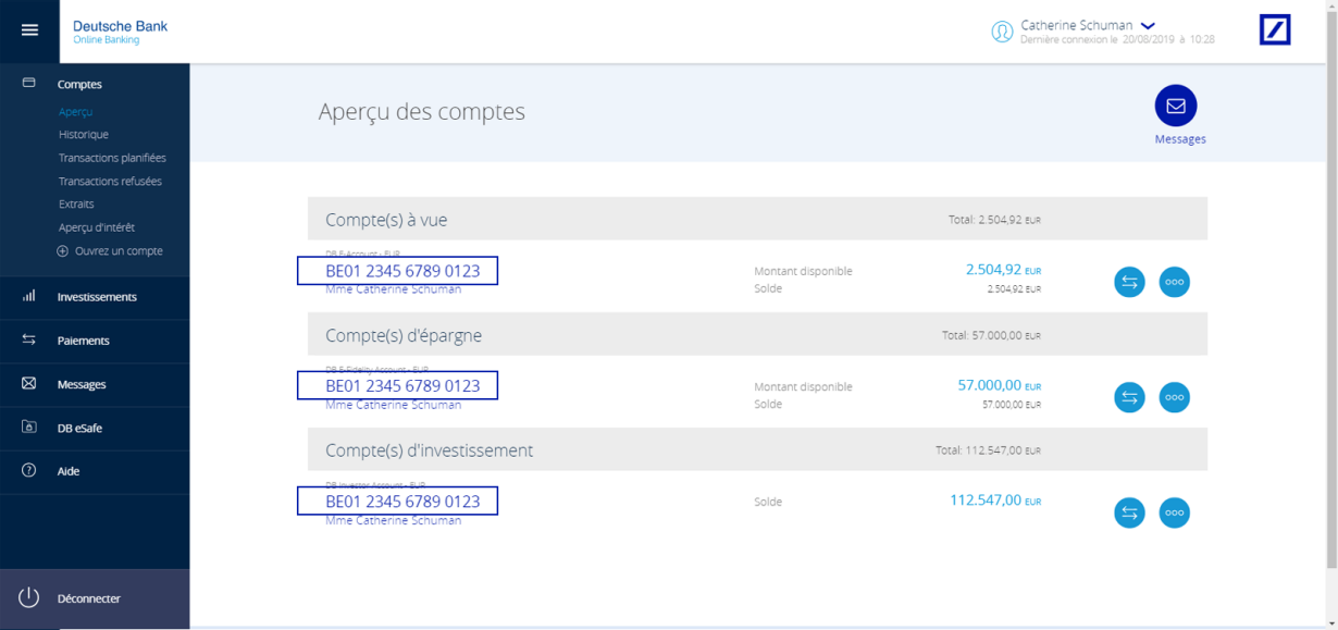 Iban dans l'online Banking