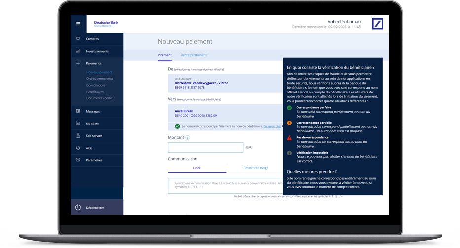  Vérification du compte du bénéficiaire